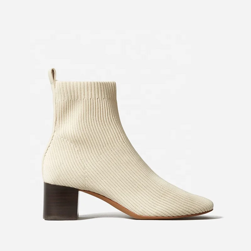 

Fly knit fashion lady ankle winter sock booties mid heel boots women shoes