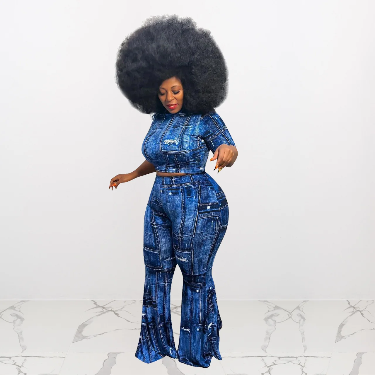 

Summer new style cowboy print big size sexy two sets exaggerated fancy design plus size black women club clothing