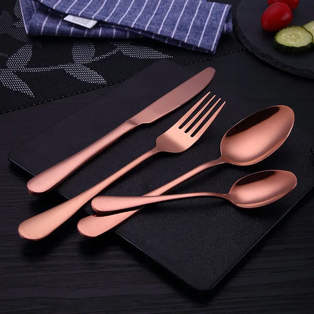 

Eco-Friendly Reusable Knife Fork Spoon Metal Stainless Steel Rose Gold Cutlery Set