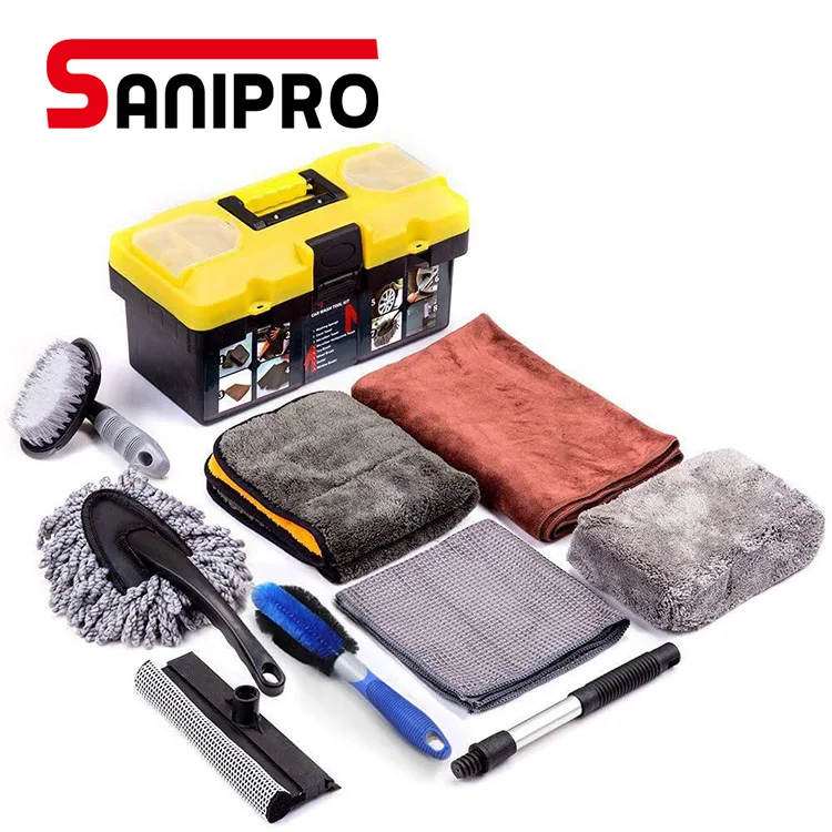 
Sanipro Customized Portable Carry 10 PCS Pack Care Set Cleaning Washing Care Tools Kit Wash Brushes Microfiber Cloths Set 