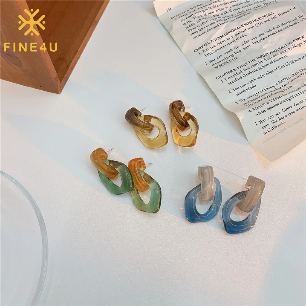 

Vintage women wholesale jewelry irregular amber clear acetate acrylic earrings resin, Green/blue/amber