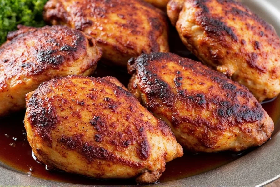 Blackened chicken glazed with BBQ sauce