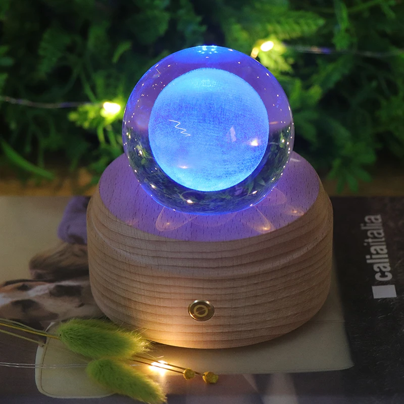 Zhongshan Hot Sale 3D Crystal Ball Night Light Wood Base Led Mood Lamp With Touch Switch RGB Music Lamp Home Decor