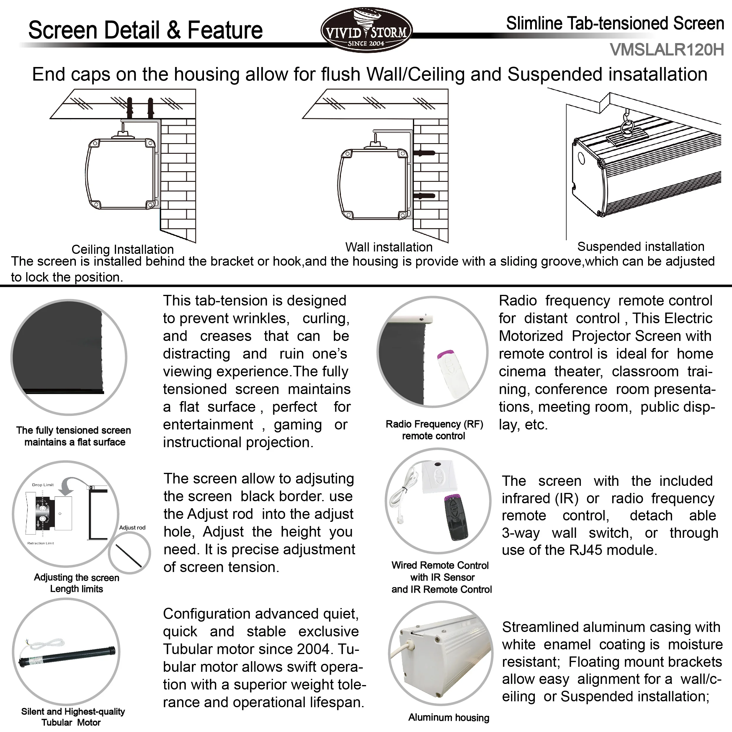 Vividstorm Slimline Electric Tabtensioned Drop Down Screen,150inch 16