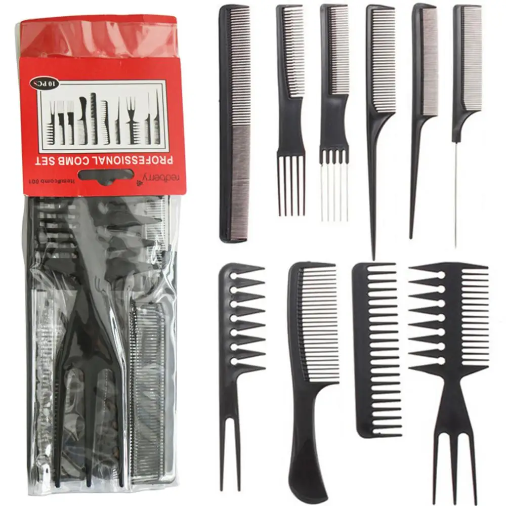 

High Quality Salon Barber Hairdressing 10 pcs Massage Variety Gears Assorted Pack Plastic Hair Comb Set