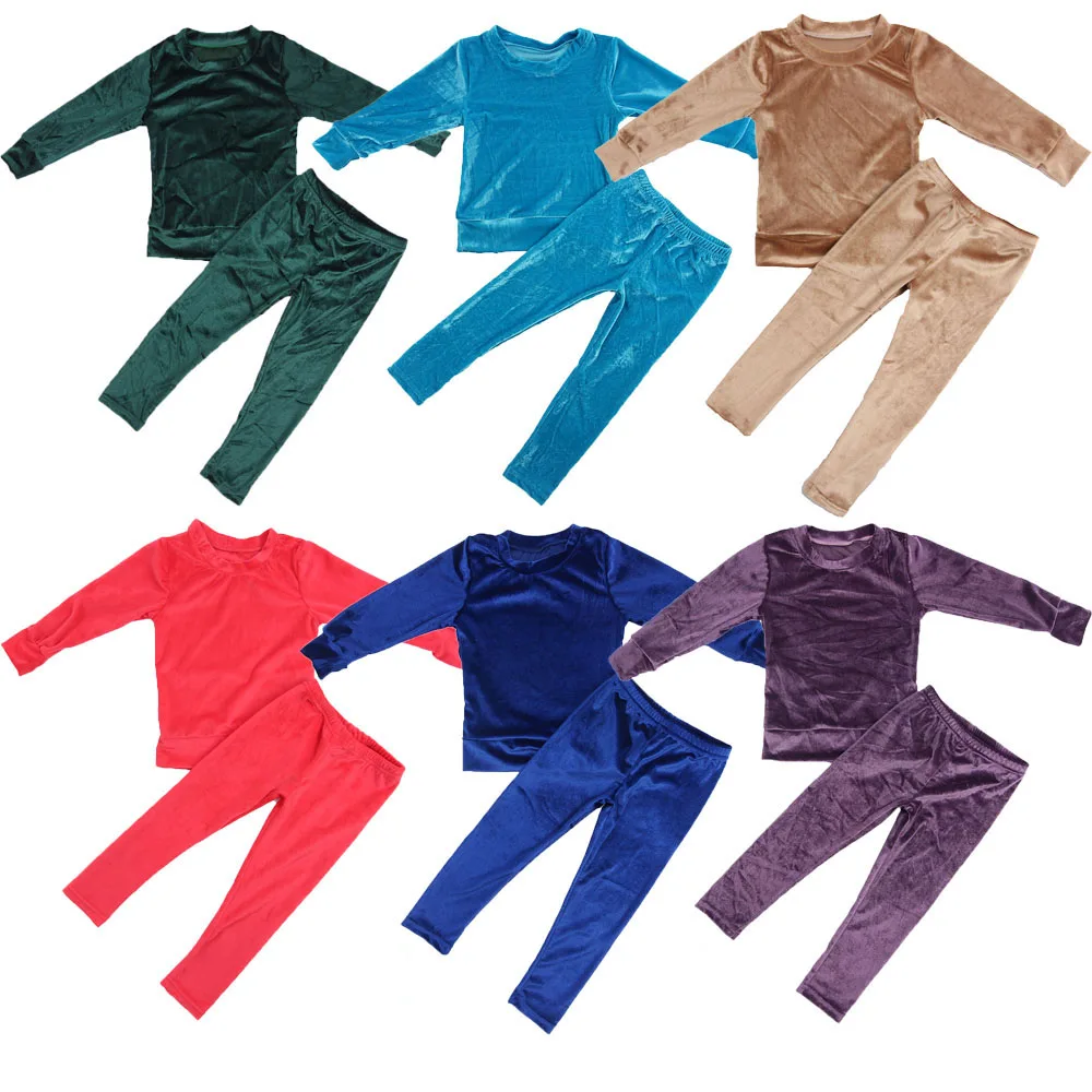 

New Kids velvet suit Little girls velvet hoodie suit Children's velvet two-piece set can add logo with small MOQ, Color chart