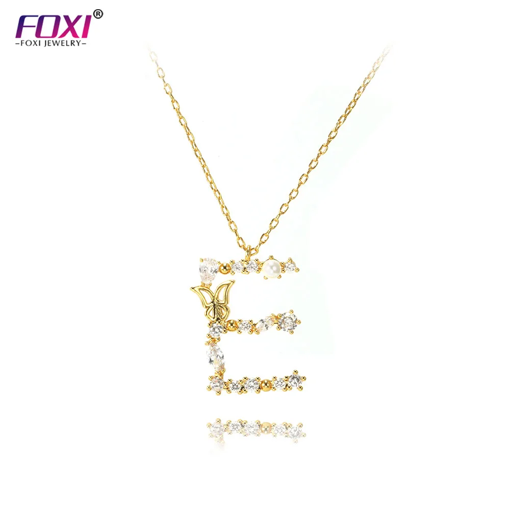 

Foxi jewelry new design initial butterfly rhinestone pendant necklace for women