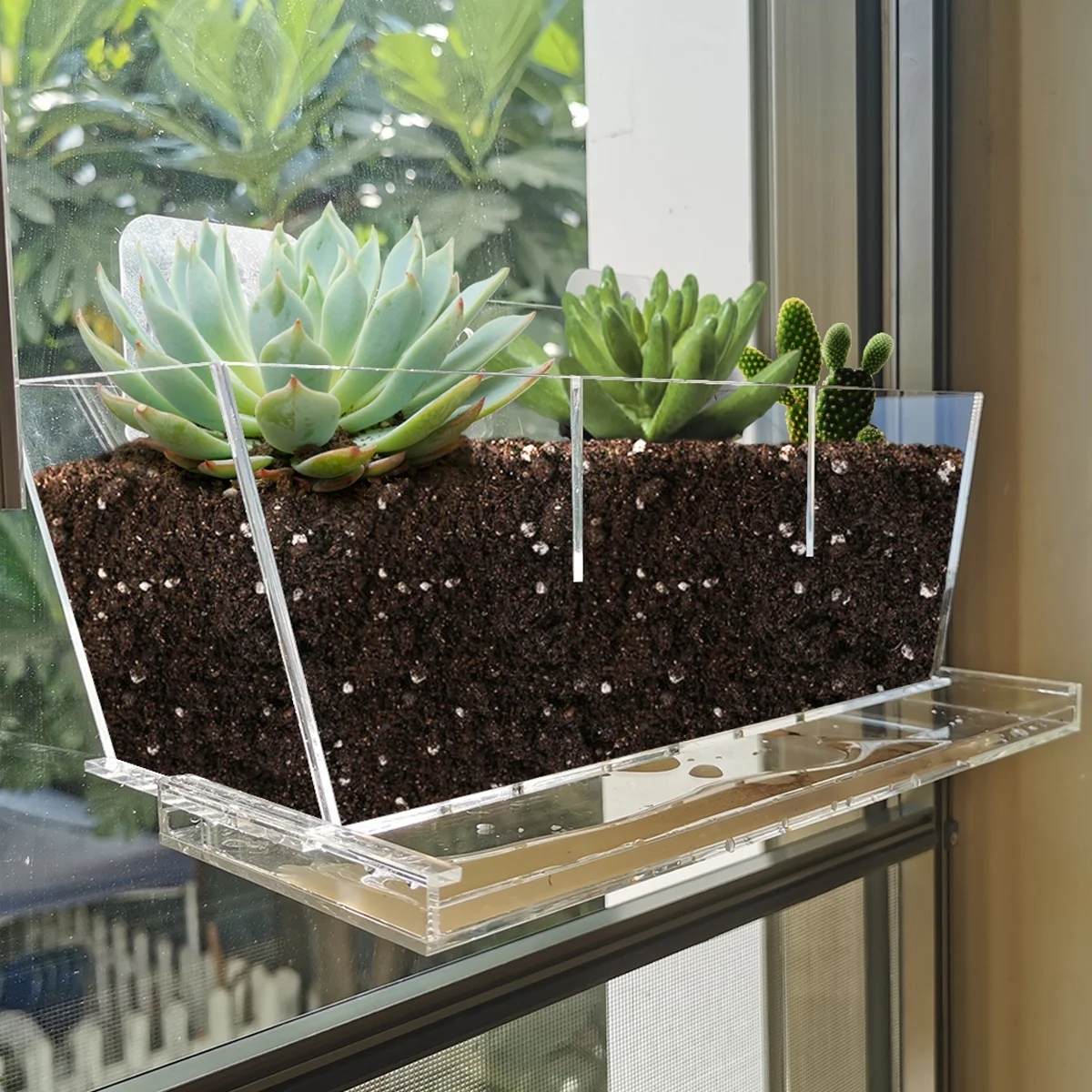 

Large Planter with Saucer Window Flower Pot with Strong Suction Sticker, Outdoor Indoor Garden Pot Holder Kitchen Flower Boxes