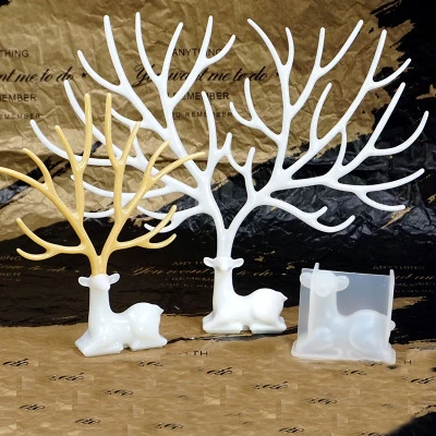 

Factory Supply Christmas Decoration Deer Themed Ornament Antler 3D DIY Shiny Epoxy Resin Silicone Keychain Mold For Home Decor, Customized colors