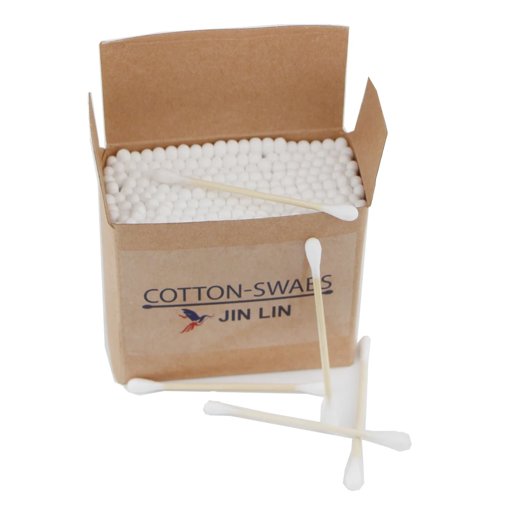 

200pcs health beauty bamboo tips 100% pure cotton wooden stick cotton swab in paper box, White