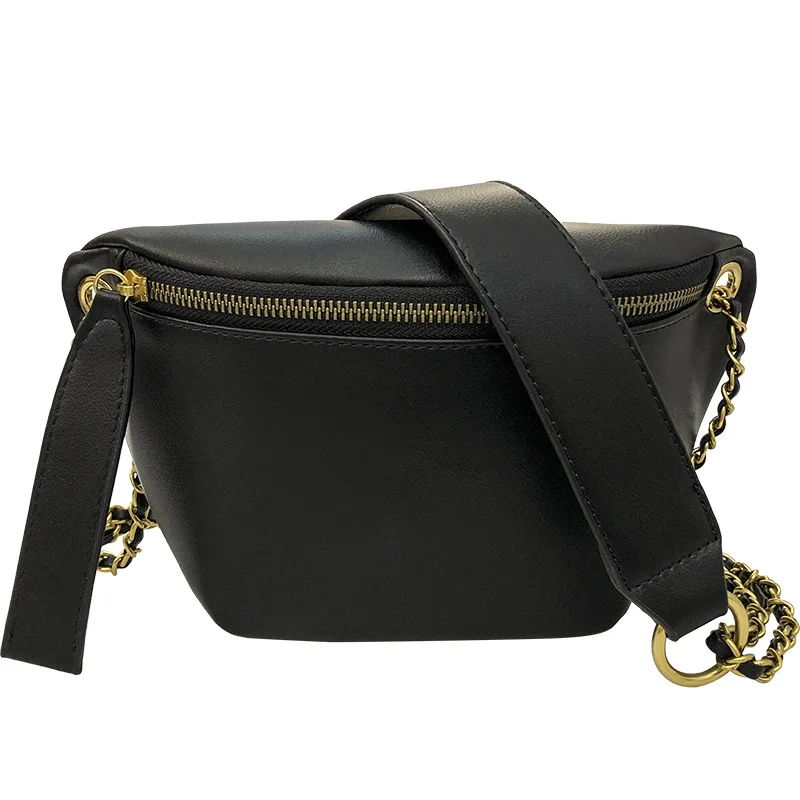 

PU leather black ladies cosmetic bags chain decoration women sling bags