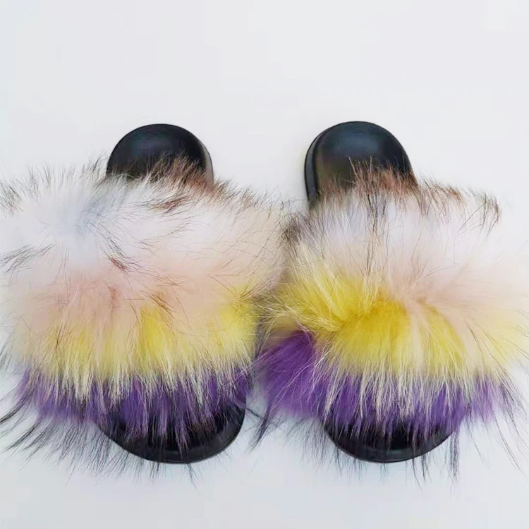 

Factory Direct Wholesale raccoon fur slides slides fur Fur slippers