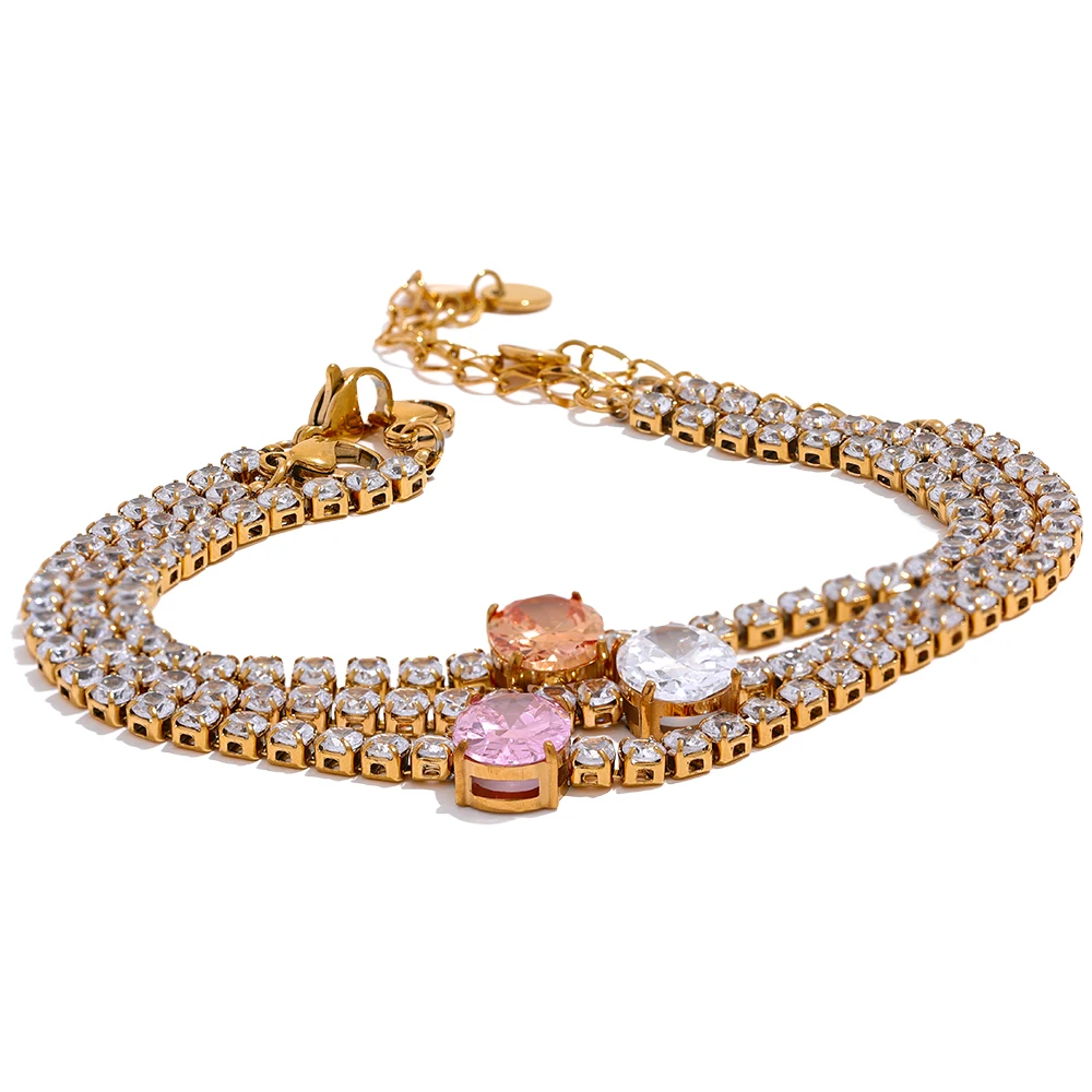 

JINYOU 2093 Waterproof Luxury Cubic Zirconia Bling Chain Bracelet Bangle Stainless Steel High Quality Fashion Jewelry Women Gift