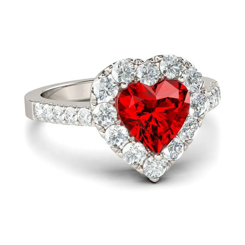 

Heart Shape Rings for Women Red Zircon Dazzling Jewelry Ring Bride Classic Wedding Engagement Jewelry Full Drill Ring