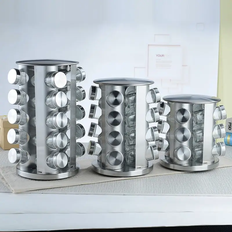 

hot selling Stainless Steel use countertop storage spice rack kitchen with Glass Spice Jars, Customized color