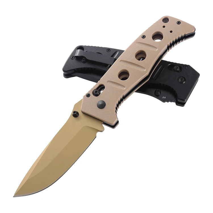 

Adamas 275 axis manual tactical folding knife G10 handle khaki black pocket knife nylon pouch belt clip hunting knife outdoor