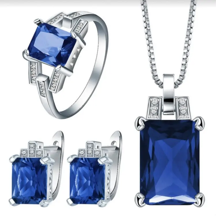 

hot sale red blue green ring earring pendant chain four-piece jewelry set trendy women eBay new whole african Jewelry women
