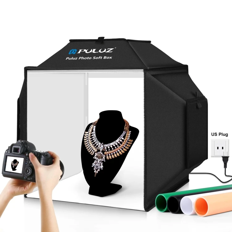 

Best Sale PULUZ 40cm Folding 72W 5500K Studio Shooting Tent Soft Box Photography Lighting Kit with 4 Colors Backdrops