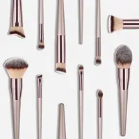 

Wholesale Custom 10 Pieces Makeup Brushes Set Vegan Private Label Champagne Gold Wooden Handle Cosmetic Brush Kit