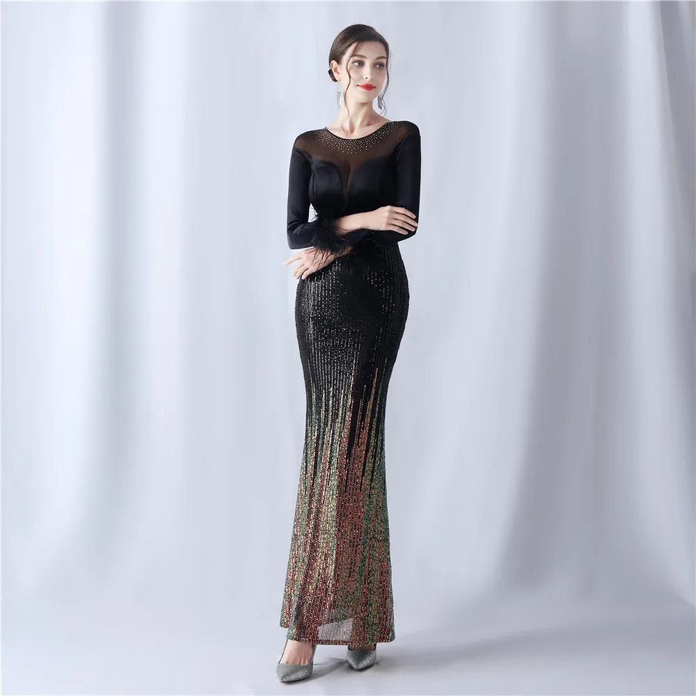 31572# 2024 Gradient Bead Iron Velvet High-end Evening Dress