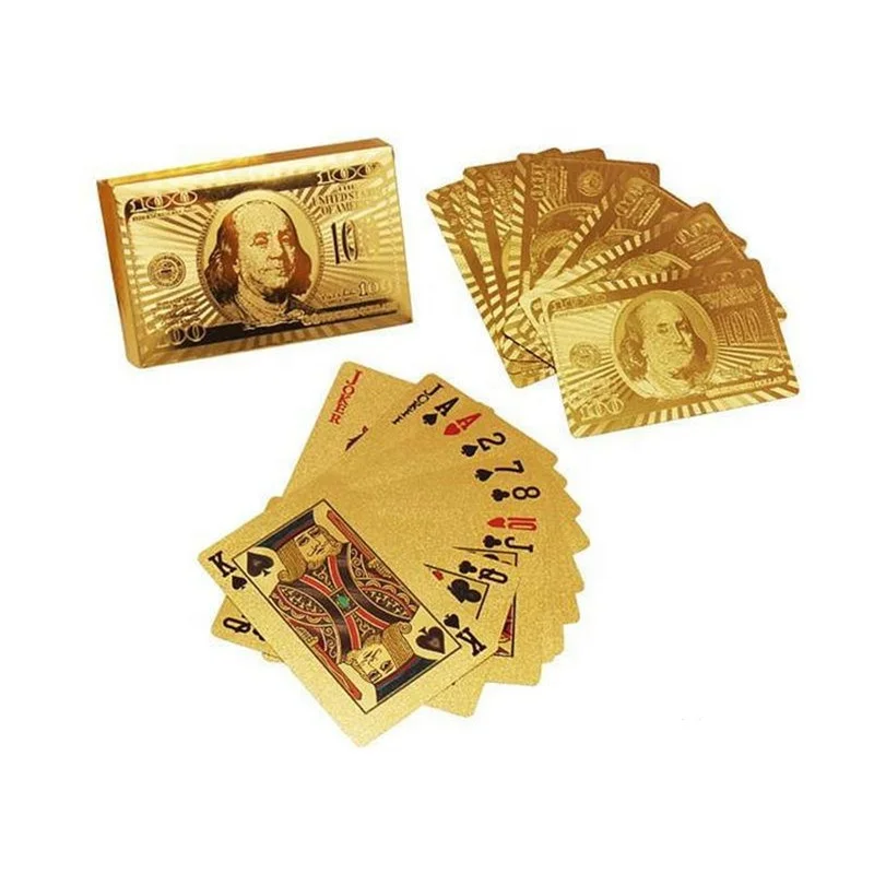 

Waterproof Plastic Playing Poker Cards 24K Gold Foil Plated Playing Cards Poker Table Games Gifts US Dollar Euro Style