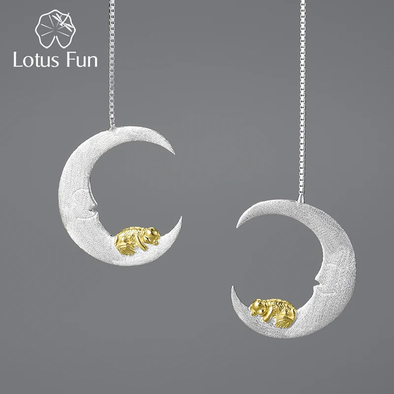 

Lotus Fun Pure 925 Sterling Silver Woholesales Luxury Jewelry Crescent Moon Earrings