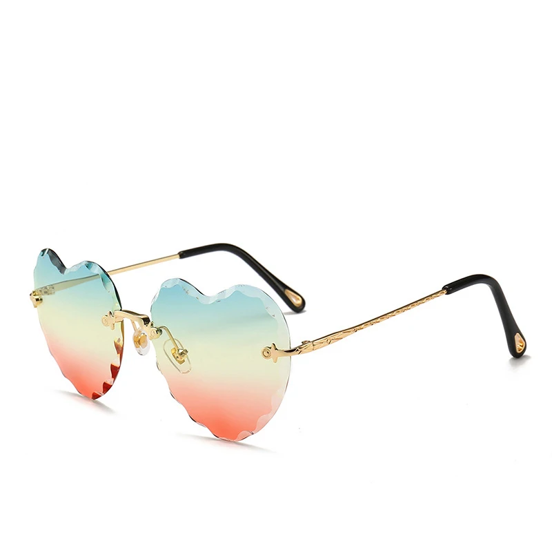 

Keloyi Rimless 2020 New Arrives Shades Metal frame women Heart Shaped Sunglasses Gradient Ocean Party UV400 Sun Glasses