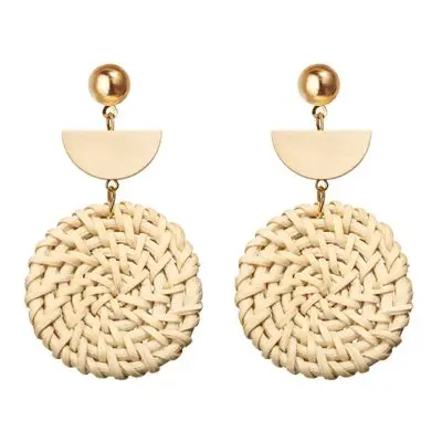 

2020 earrings women round wooden earrings weaves beige earrings, As pic