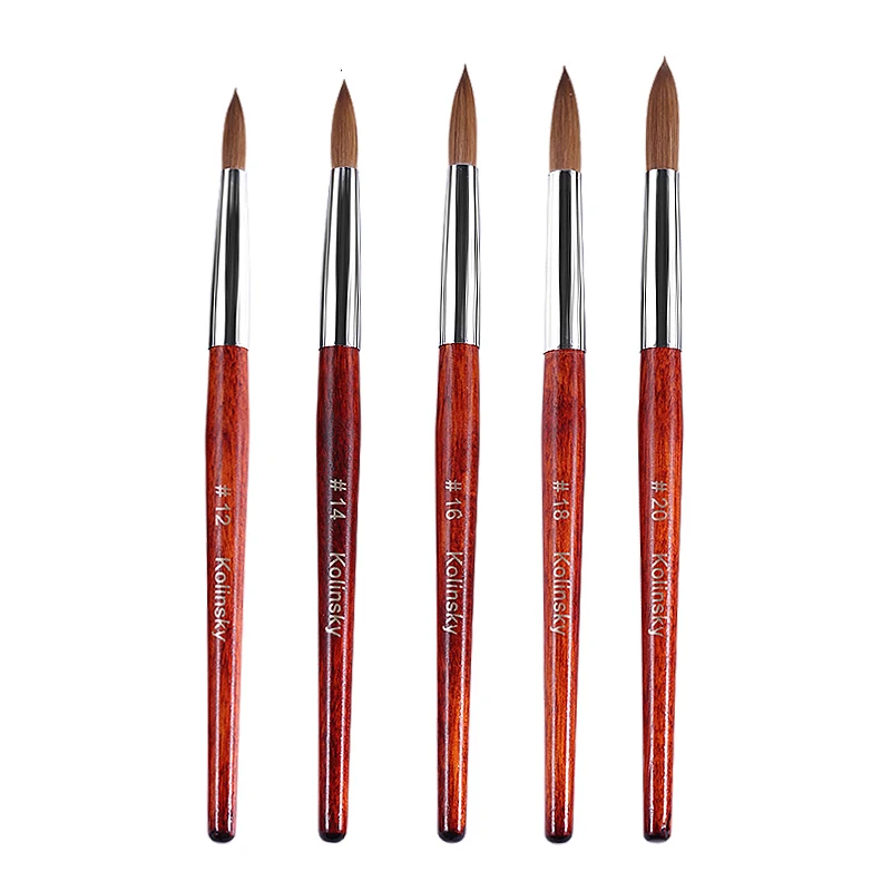 

1Pcs High Quality Kolinsky Sable Brown Wooden Handle Nail Art Brush Mink Hair Painting Carving Pen Flat Round Brushes