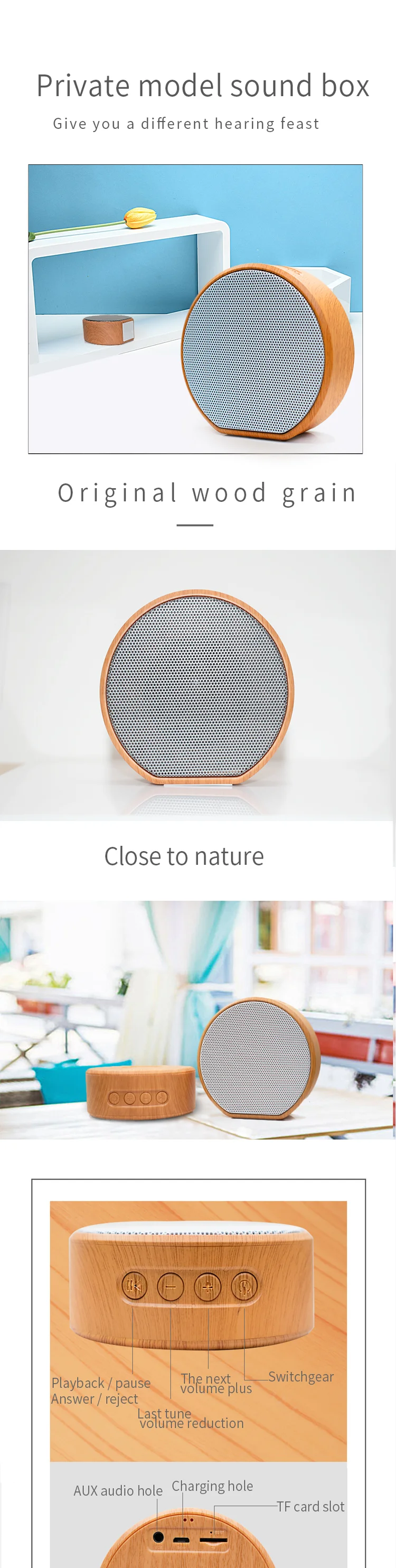 Portable Wooden Color A60 Bluetooth Speaker support TF Card U Disk Playing Calling Hang Up Mini Speaker - ANKUX.COM
