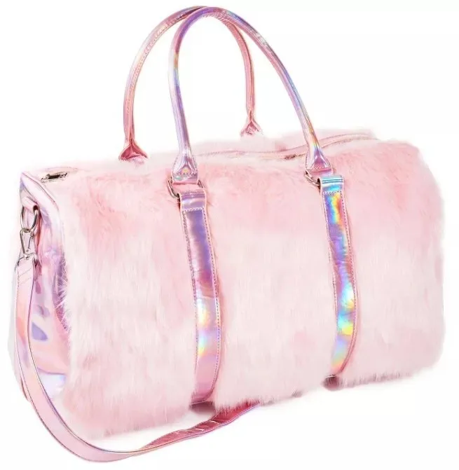 

Amazon Hot Sale Plush Laser Baby Blue Pink Diagonal Cross-Border Large-Capacity Creative Design Solid Color Travel Bag Y10282