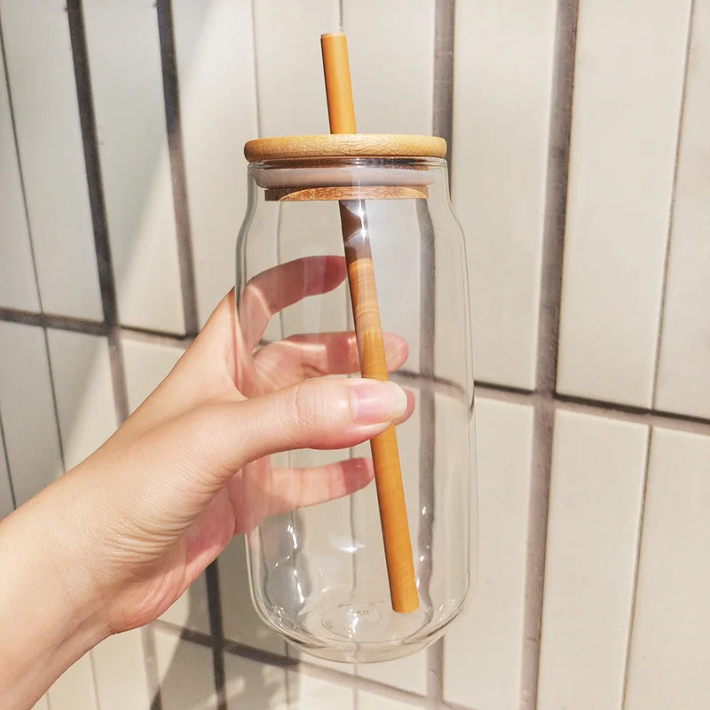 

hotsale glass bottle coffee tumbler cups glass drinking water bottle 500ml glass juice bottle with bamboo lid and straw