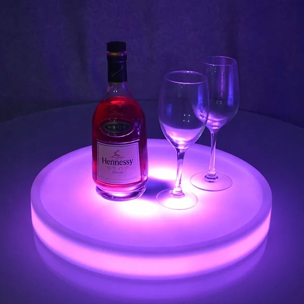 
PE plastic rechargeable waterproof led plastic bar tray round serving tray glowing room service tray 