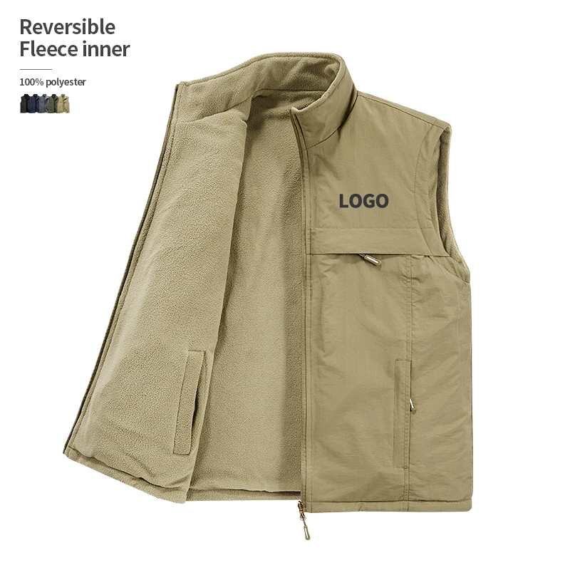 

wholesale outdoors Reversible Fleece inner Windproof and warm casual men vest