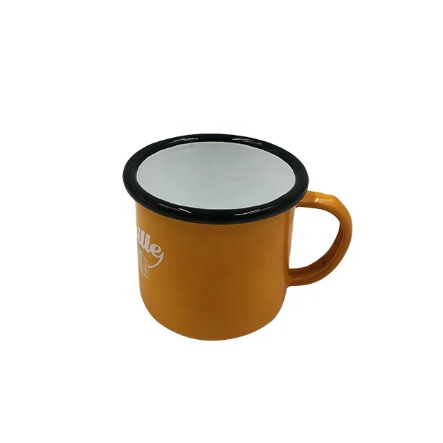 

Fancy Custom Colorful Ceramic Enamelled Camp Cup Logo Printed Classic Coffee Enamel Mug, Customized color