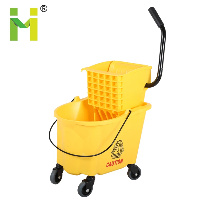 

28L 7.5 Gallon Durable New PP Yellow Industrial Mop Bucket with Wringer and Wheels