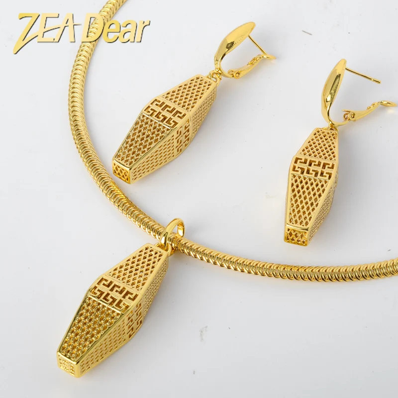 

Hot Selling Brazil Gold Luxury Copper Bridal Jewelry Set earrings and necklaces for women, Gold color
