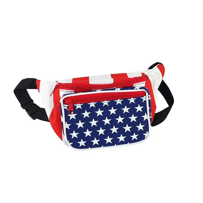 

Wholesale bumbag custom fanny pack American flag waist bag for hiking sports travel pouch