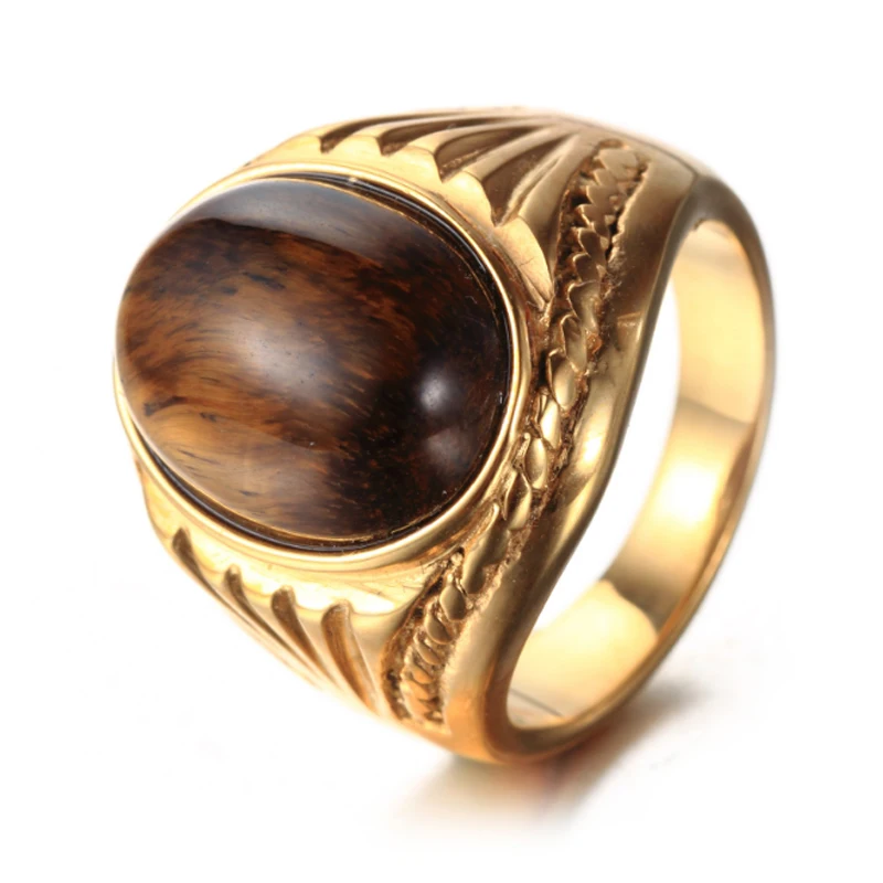 

Cheap price 18k Gold tiger eye Multicolor Stainless Steel US Navy Ring for man