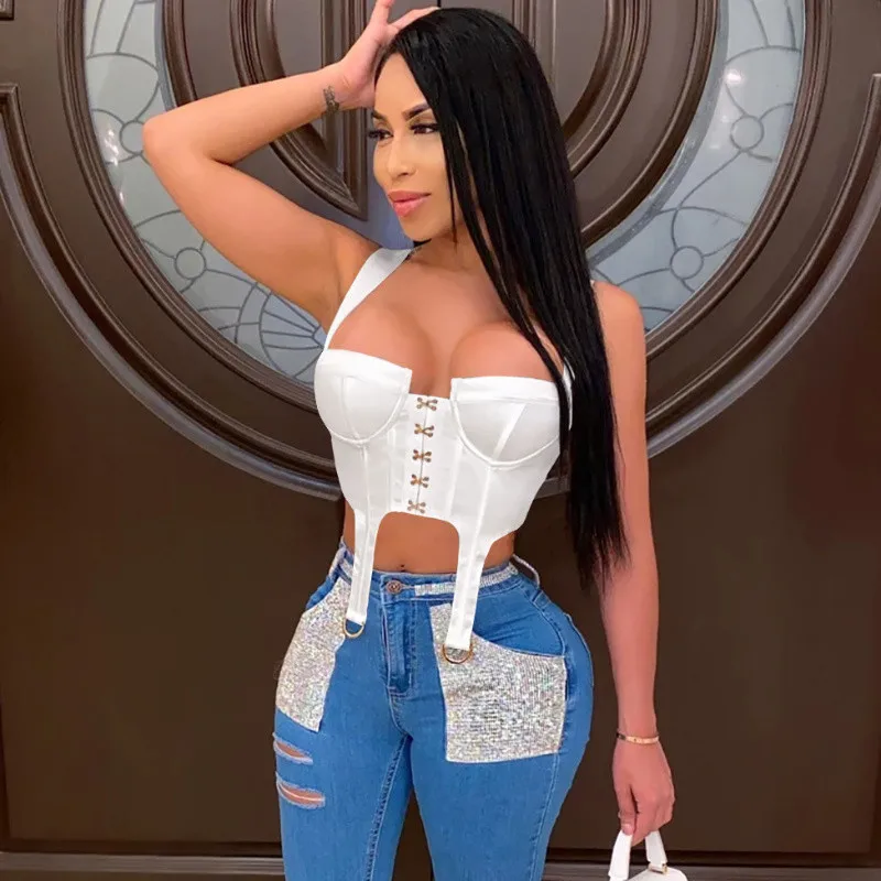 

Fall Clothing Euro Hot Sexy Style Solid Color Corset Shirt Tank Top Boob Camisoles For Women Womens Corsets And Bustiers, White,blue,black,yellow