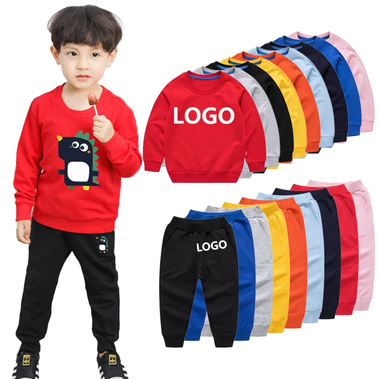 

Custom Logo French Terry Cotton Kids Clothing Set Boys 2 Pieces Crewneck Sweatshirt Kid Outfit Sets Kids Sweatshirts pants Sets, Multiple color options/support matching by your self