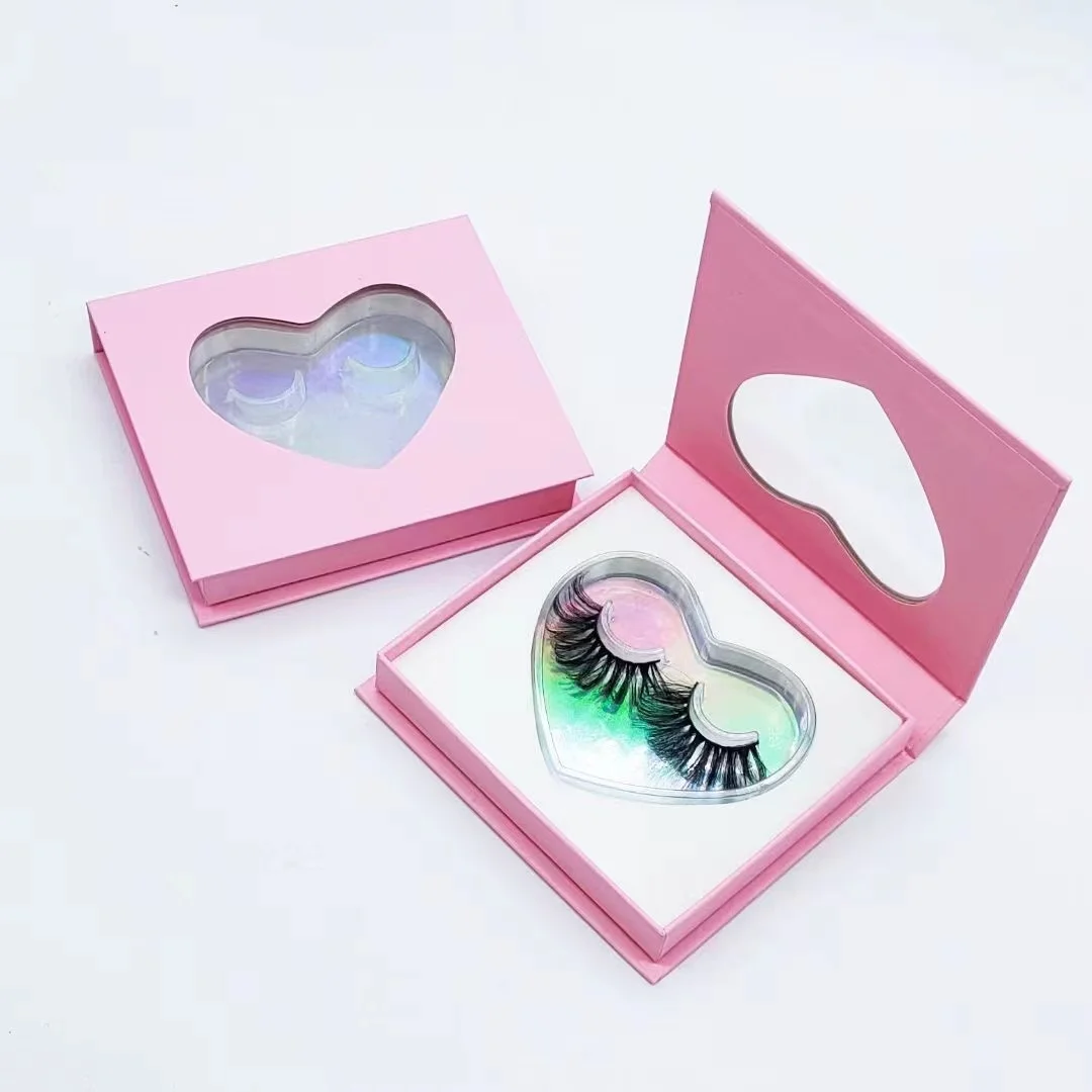

iShero custom eyelashes packaging heart shaped pink boxes 3D faux mink eyelashes, Black