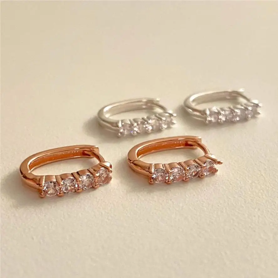 

VIANRLA 925 Sterling Silver Jewelry Earrings Rose Gold Shiny Simple Design Zircon Hoop Earrings Dropshipping