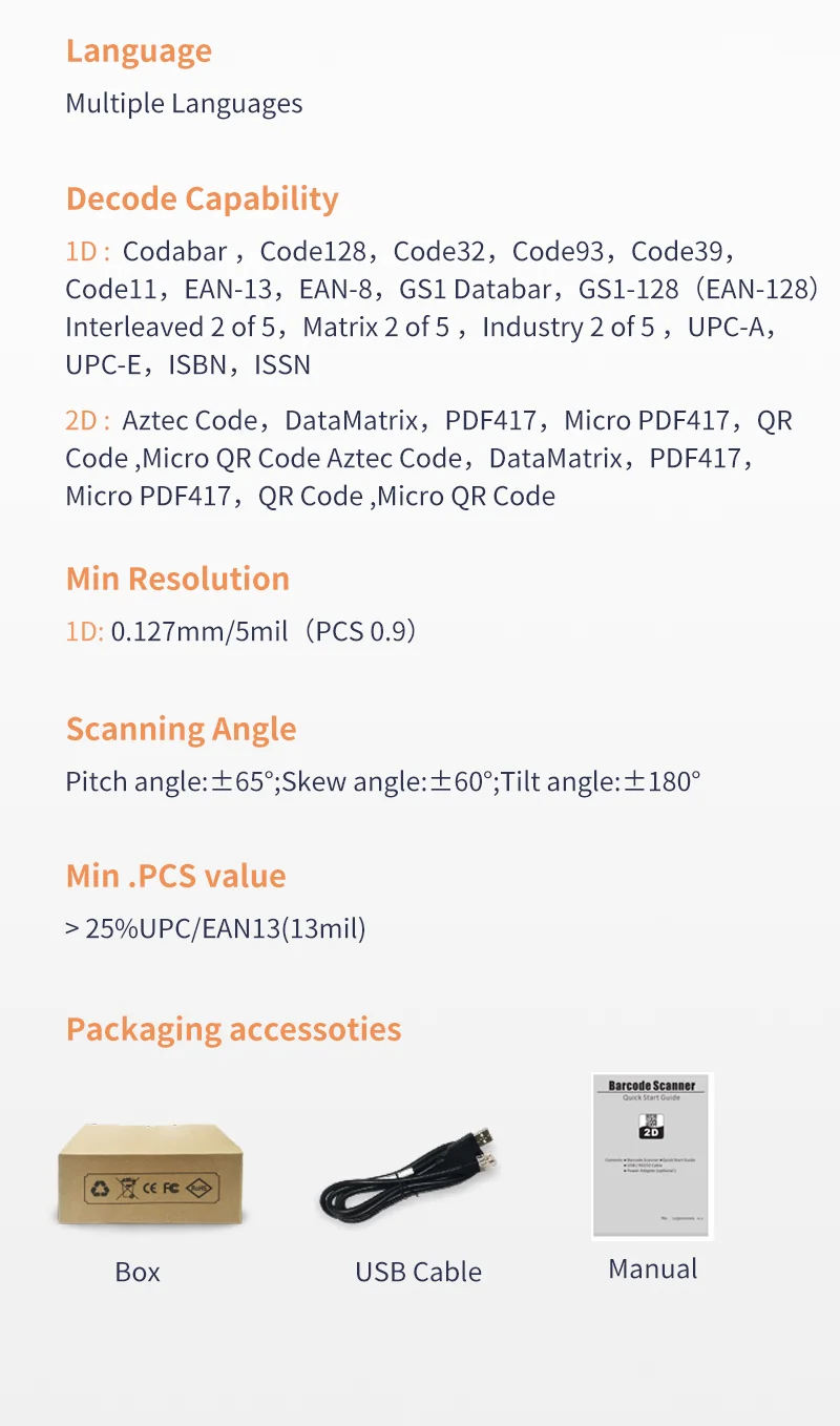 High Quality Desktop 2d Omnidiredtional Qr Barcode Reader Scanner Code bar