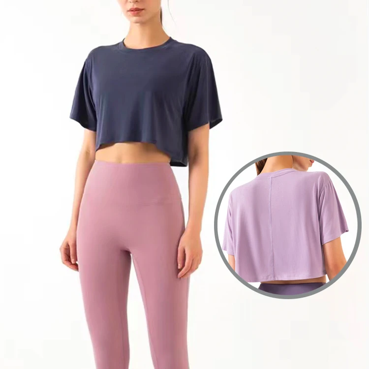 

2021 New Women Solid Quick Dry Crop Top Causel T Shirt Fitness Yoga Shirts