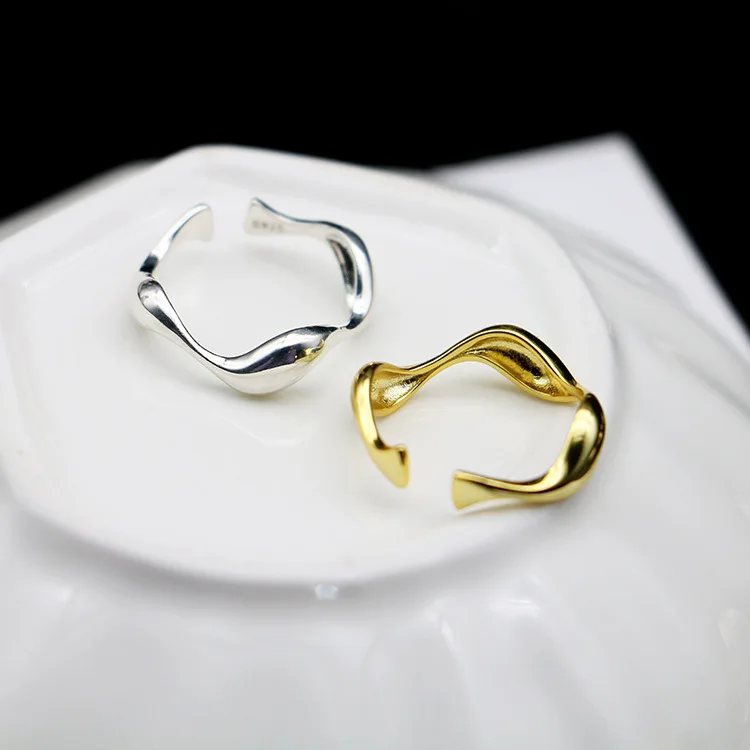 

Fashion Personalized Women Jewelry 925 Sterling Silver Rings Crossover Wave Adjustable Rings For Birthday Gift, Silver\gold