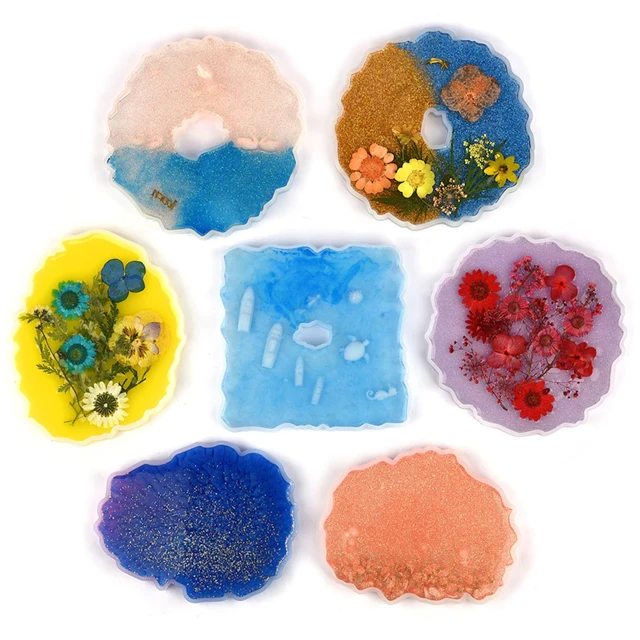 

J204 DIY Epoxy Craft Round Oval Geode Agate Resin Mould Irregular Flower Silicone Coaster Mold