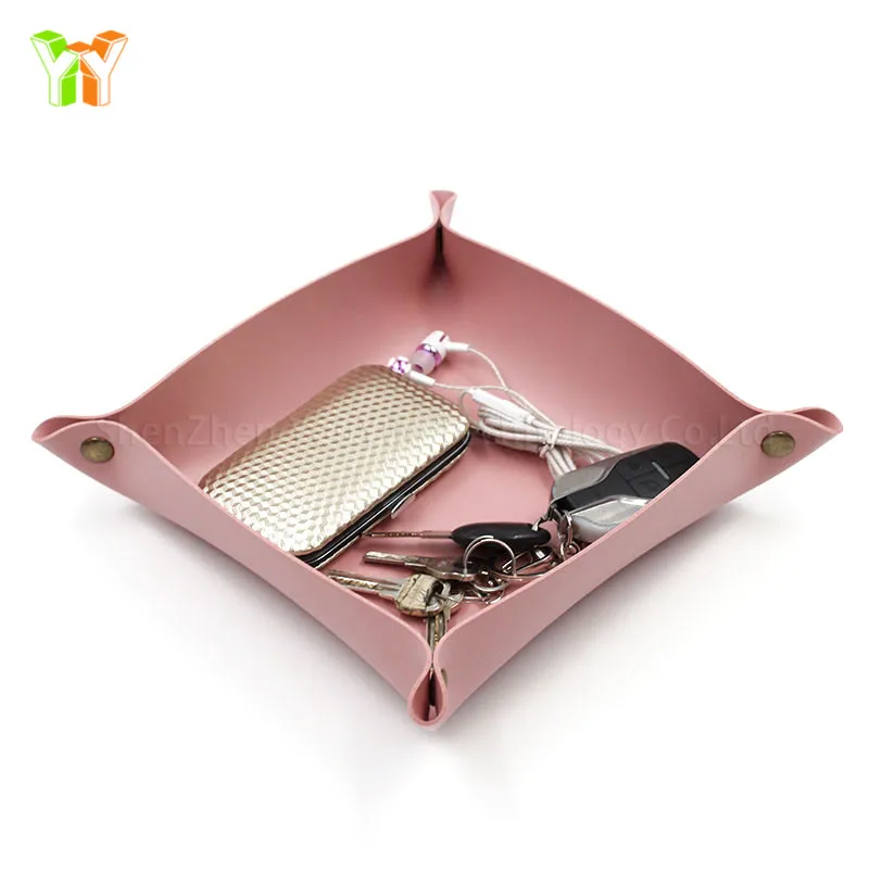 

High quality fashion room customised pu leather organizer tray, Blue grey yellow pink