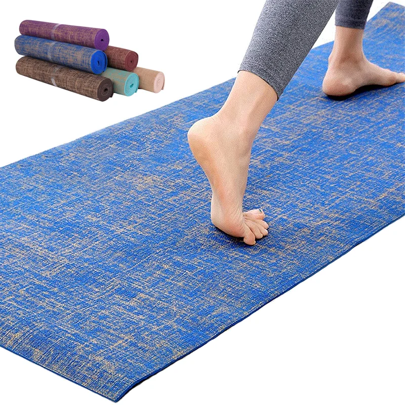 

Custom Print Ashable Non-slip Natural Hemp Jute Linen Colorful High Density Fitness Exercise Yoga Mat, As picture