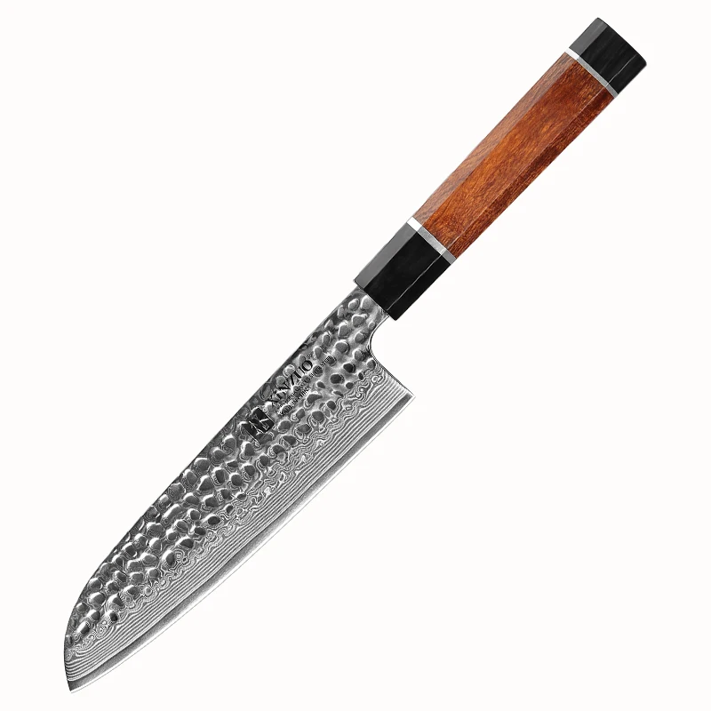 

67 Layers Damascus Steel with Dessert Iron Wood Handle Carbon Steel Professional Chef Kitchen Santoku Knife